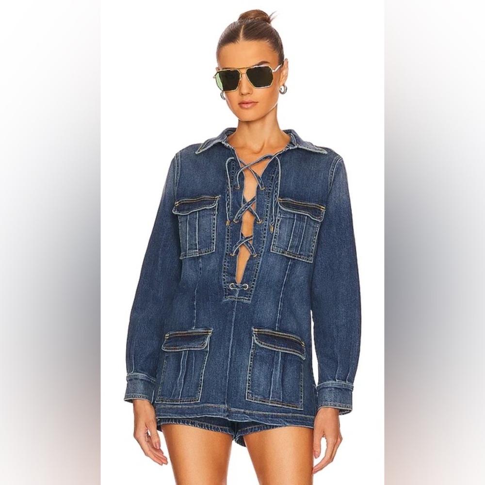 Nili Lotan Monique Denim Lace-Up Top